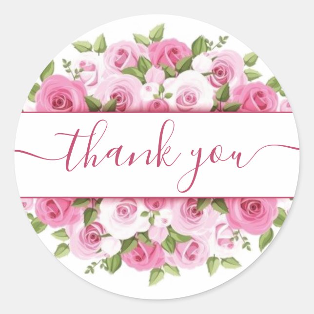 Pink blush roses thank you classic round sticker (Front)