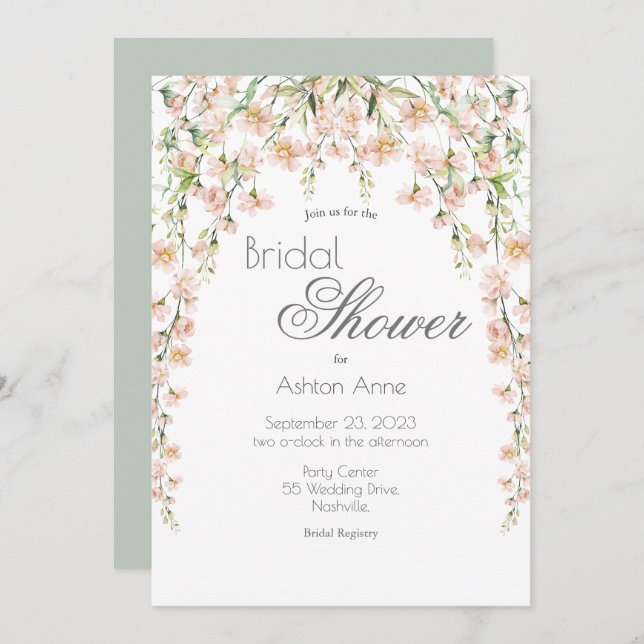 Pink Blush Sage Floral Wildflowers Bridal Shower I Invitation (Front/Back)
