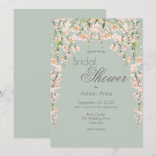 Pink Blush Sage Green Floral Wildflowers Bridal Invitation