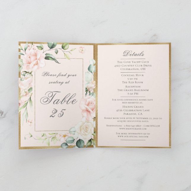 Pink Blush Sage Watercolor Romantic Floral Wedding Invitation (Inside)