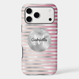 Pink Blush Silver Stripes Monogram