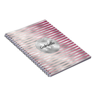 Pink Blush Silver Stripes Monogram Notebook