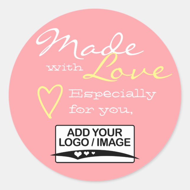Pink Blush Simple Made with Love Logo Template  Classic Round Sticker (Front)