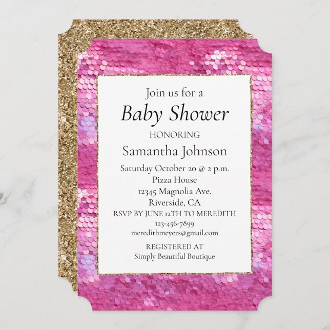 Pink Blush Sparkle Mermaid Invitation (Front/Back)