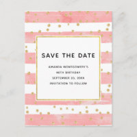 Pink Blush Stripes and Gold Confetti Save the Date