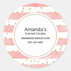 Pink Blush Stripes Faux Gold Confetti Business Classic Round Sticker