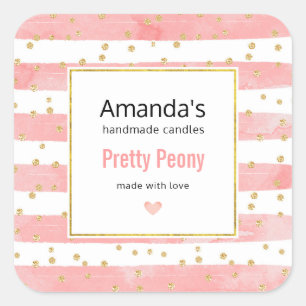 Pink Blush Stripes Faux Gold Confetti Candle Biz Square Sticker