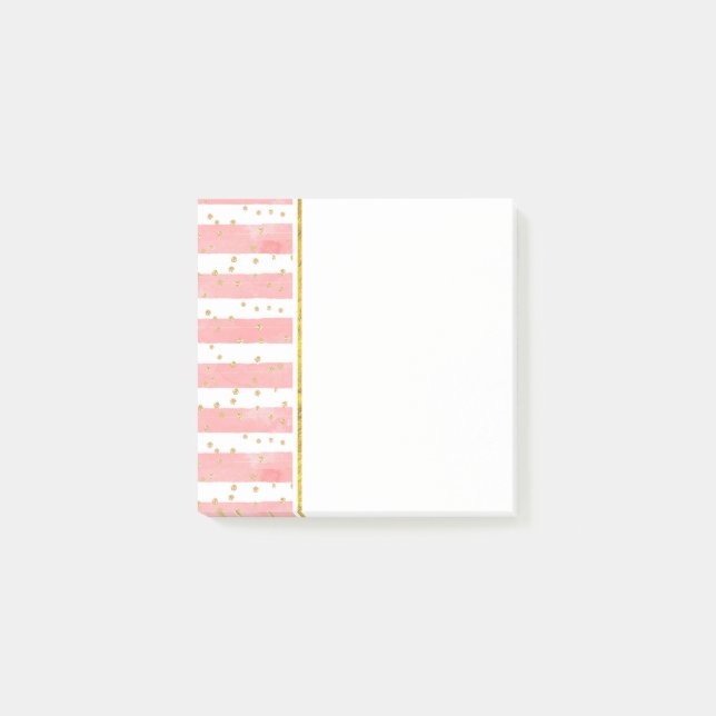 Pink Blush Stripes | Faux Gold Confetti Post-it Notes (Front)