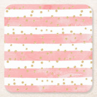 Pink Blush Stripes | Faux Gold Confetti