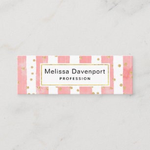 Pink Blush Stripes with Faux Gold Confetti Mini Business Card