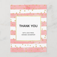 Pink Blush Stripes with Gold Confetti Thank You
