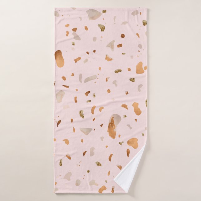 Pink Blush Terrazzo With Gold Copper Spots Bath Towel Set (Bath Towel)