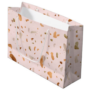 Pink Blush Terrazzo With Gold Copper Spots Large Gift Bag