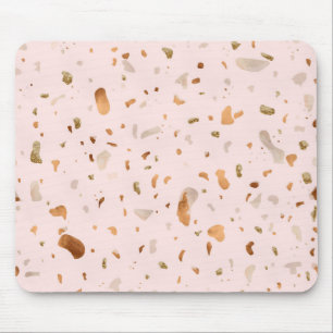 Pink Blush Terrazzo With Gold Copper Spots Mouse Pad