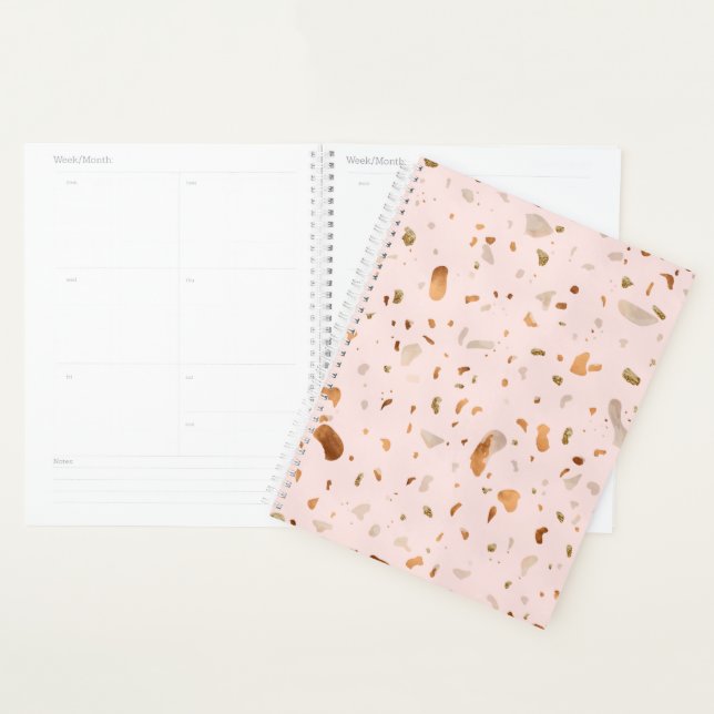 Pink Blush Terrazzo With Gold Copper Spots Planner (Display)