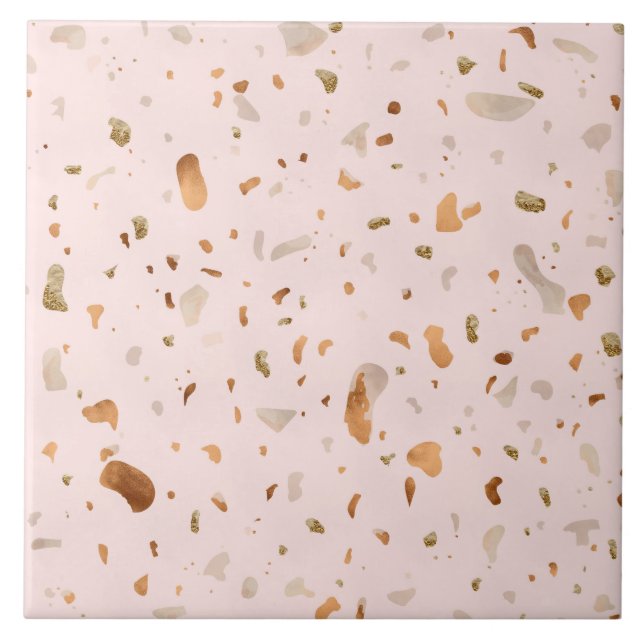 Pink Blush Terrazzo With Gold Copper Spots Tile (Front)