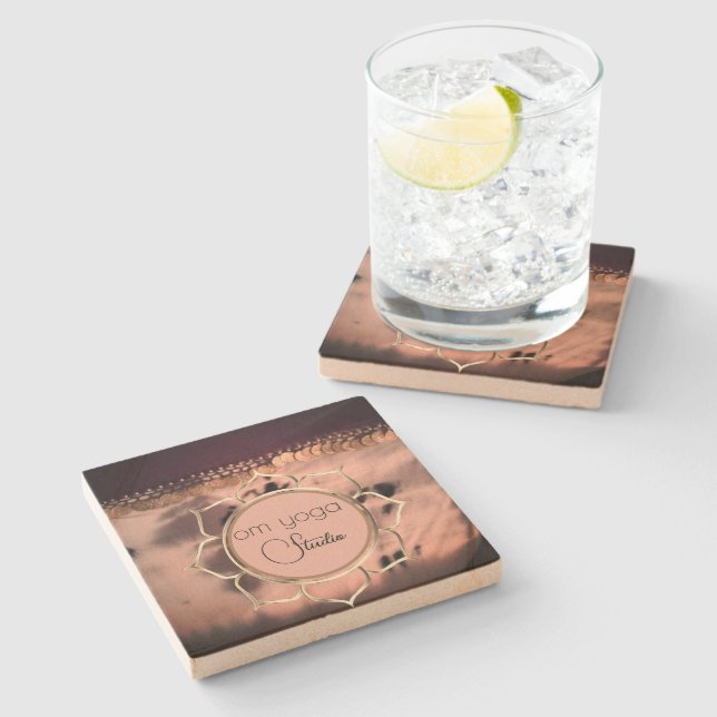 Pink Blush Tie Dye OM Lotus Business Logo  Stone Coaster (Side)