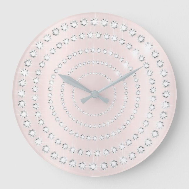 Pink Blush Vip Grey Silver Diamond Infinity Gemmes Large Clock (Front)