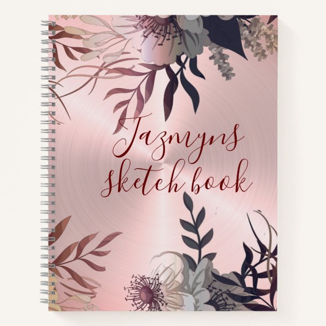 Pink Blush Watercolor Floral Personalized  Notebook (Front)