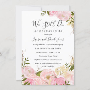 Pink Blush Watercolor Floral Vow Renewal Invite