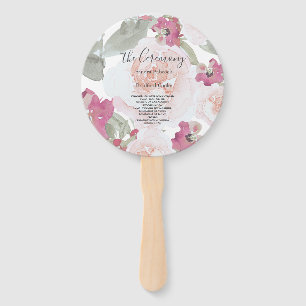 Pink Blush Watercolor Floral Wedding Program Hand Fan