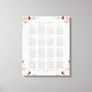 Pink Blush Watercolor Peony Wedding Seating Chart Canvas Print