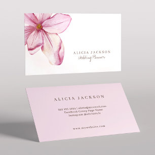 Pink blush watercolor petals wedding planner business card