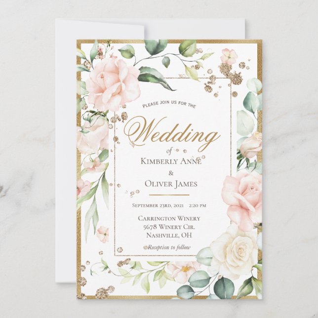 Pink Blush Watercolor Romantic Floral Wedding Invitation (Front)