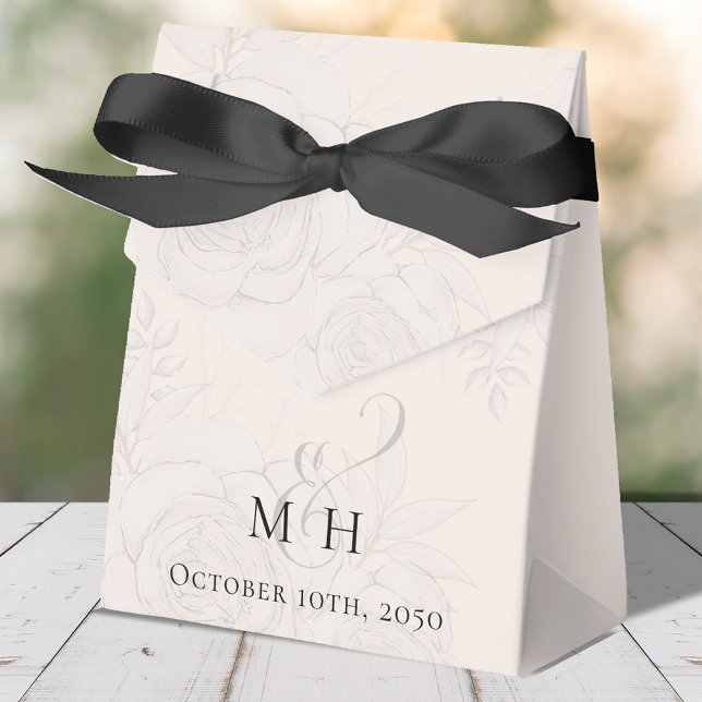 Pink Blush Wedding Flowers Botanical Typography Favour Box (Elegant floral blush monogram favor box with calligraphy ampersand,)