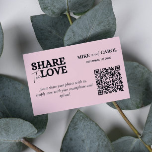Pink Blush Wedding Photo Sharing With QR Code Enclosure Card