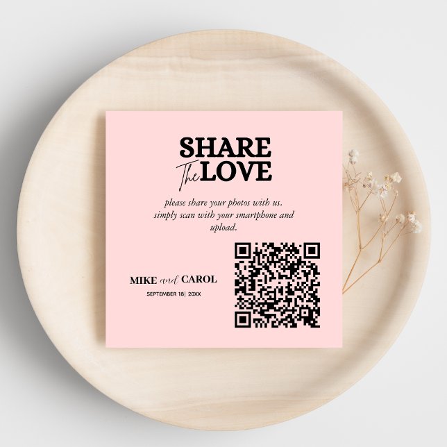 Pink Blush Wedding Photo Sharing With QR Code Enclosure Card (Creator Uploaded)