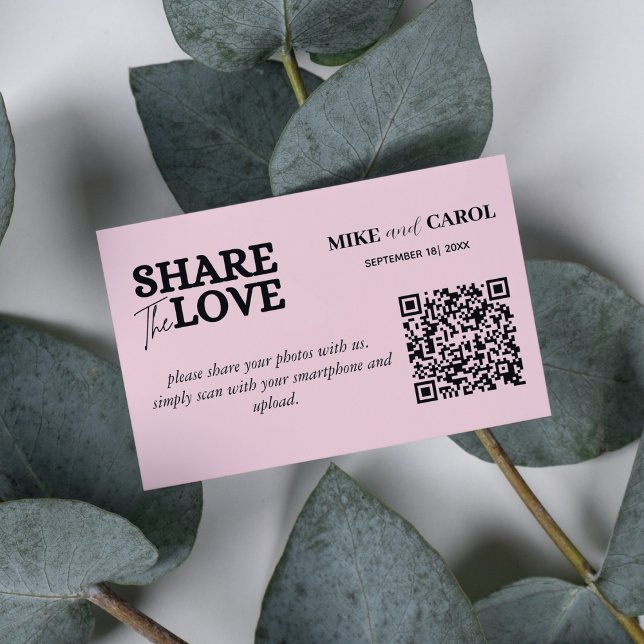 Pink Blush Wedding Photo Sharing With QR Code Enclosure Card (Creator Uploaded)