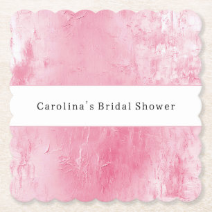 Pink Blush White Bridal Shower Paper Coaster