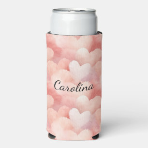 Pink Blush White Hearts Seltzer Can Cooler