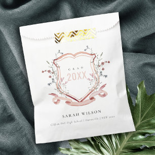 Pink Blush Wildflower Watercolor Crest Graduation Favour Bags