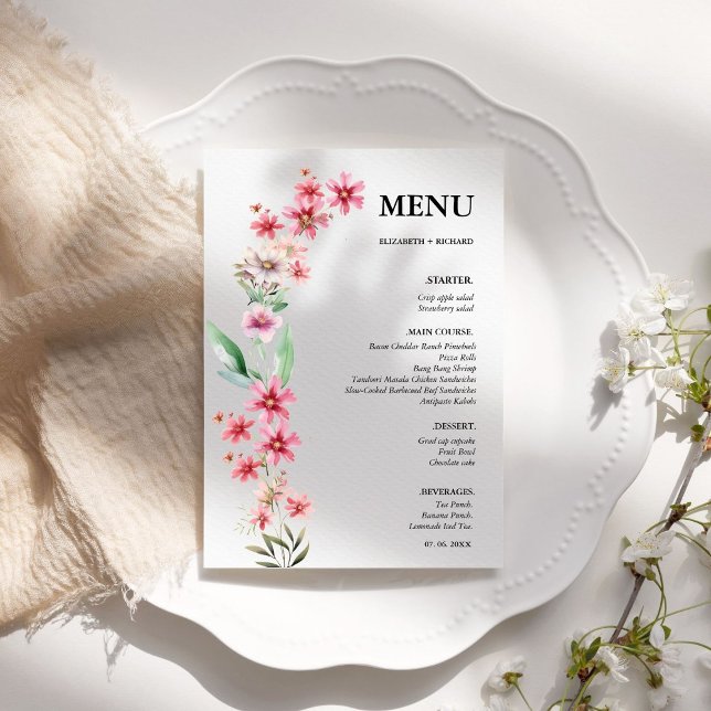 Pink blush  Wildflower wedding Bridal Shower Menu (Creator Uploaded)