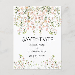 Pink Blush Wildflowers Elegant Floral Wedding Save Announcement Postcard