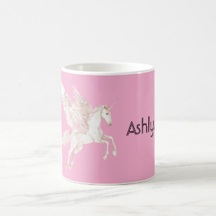 Pink blush winged unicorn coffee mug