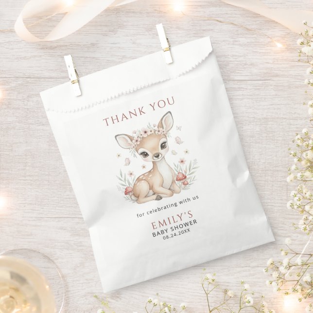 Pink Blush Woodland Deer Girl Baby Shower Favour Bags (Clipped)