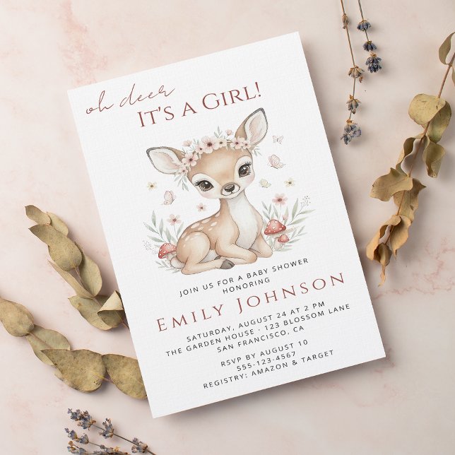 Pink Blush Woodland Deer Girl Baby Shower Invitation (Creator Uploaded)