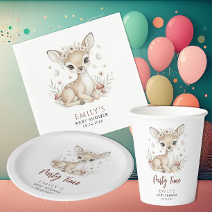 Pink Blush Woodland Deer Girl Baby Shower Napkin