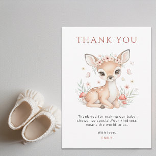 Pink Blush Woodland Deer Girl Baby Shower Thank You Card