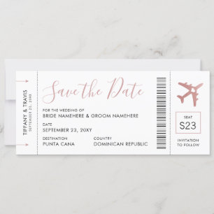 Pink Boarding Pass Plane Ticket Save the Date Announcement