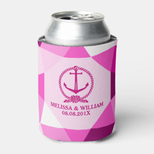 Pink Boat Anchor & Modern Geometric Pattern Can Cooler