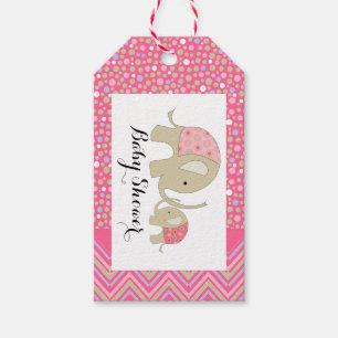 Pink Bohemian Elephant and Chevron Baby Shower Gift Tags