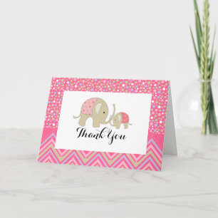 Pink Bohemian Elephant & Chevron Baby Thank You Card