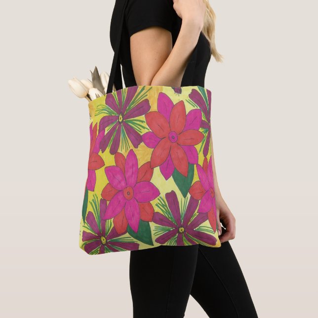 Pink Bohemian Floral Garden Tote Bag (Close Up)