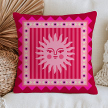 Pink Bohemian Sun Face on Stripes Evil Eyes Funky 