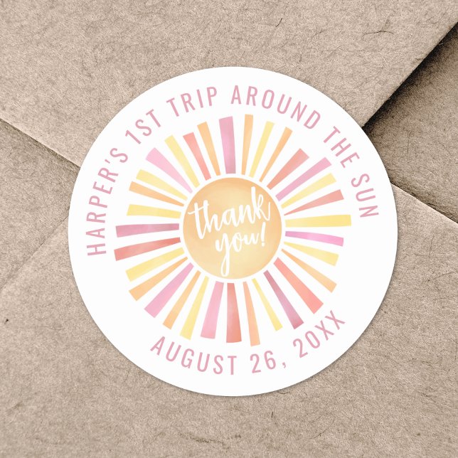 Pink Boho 1st Trip Around The Sun Classic Round Sticker (Pink Boho 1st Trip Around The Sun Classic Round Sticker )