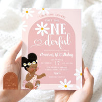 Pink Boho Arch Daisy Afro African First Birthday